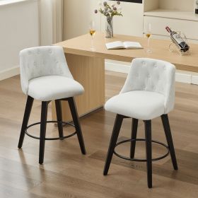 007-Swivel Counter Chairs, Modern Linen Fabric with Button-Tufted Backrest, Stylish Bar Stools, Set of 2 for Bar, Kitchen Island, Dining Room, Wh