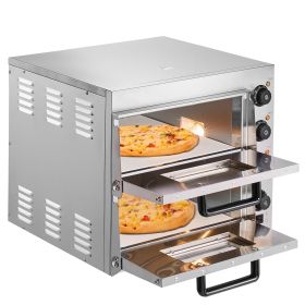 Commercial Pizza Oven Countertop, 16-Inch Double Deck Layers, Stainless Steel Electric Pizza Oven with Stone and Handle