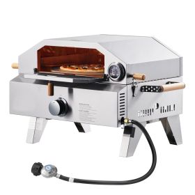 Outdoor Pizza Oven, 13 in Gas Fired Pizza-Maker, Portable Outside Gas Oven with Thickened Cordierite Pizza-Stone, and Built-in Thermometer