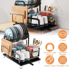2-Tier 16.65x14.57x13.11in Dish Drying Rack for Kitchen Dish Rack with Drainboard Detachable Kitchen Drainer Organizer Set with Utensil Holder Bo