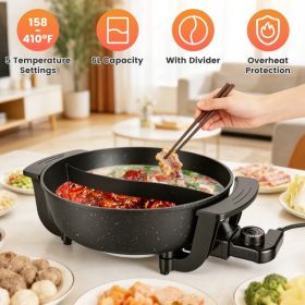 6L Large Capacity Electric Hot Pot With Divider, 5 Gear Adjustable Temperature Non-Stick Electric Cooker, Multifunctional Fondue Pot For 3-6 Peop (Option: Defaulttitle)